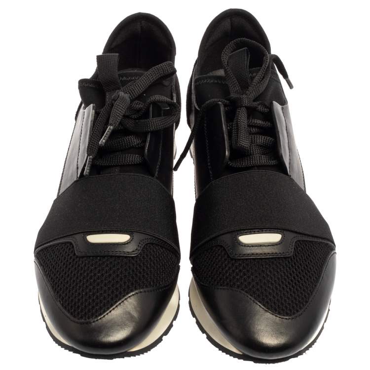 Pre Owned Balenciaga Black Leather And Mesh Race Runner Sneakers Size 40