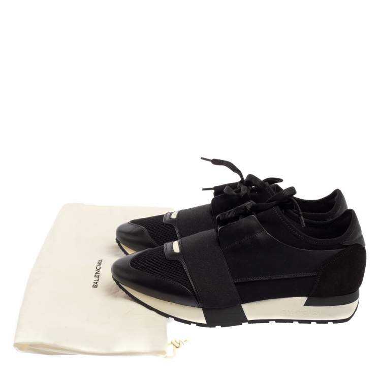 Pre Owned Balenciaga Black Leather And Mesh Race Runner Sneakers Size 40