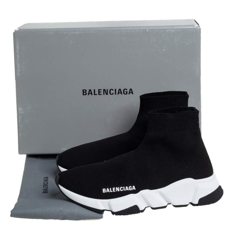 Pre Owned Balenciaga Black Knit Fabric Speed Trainer Slip On Sneakers Size 37