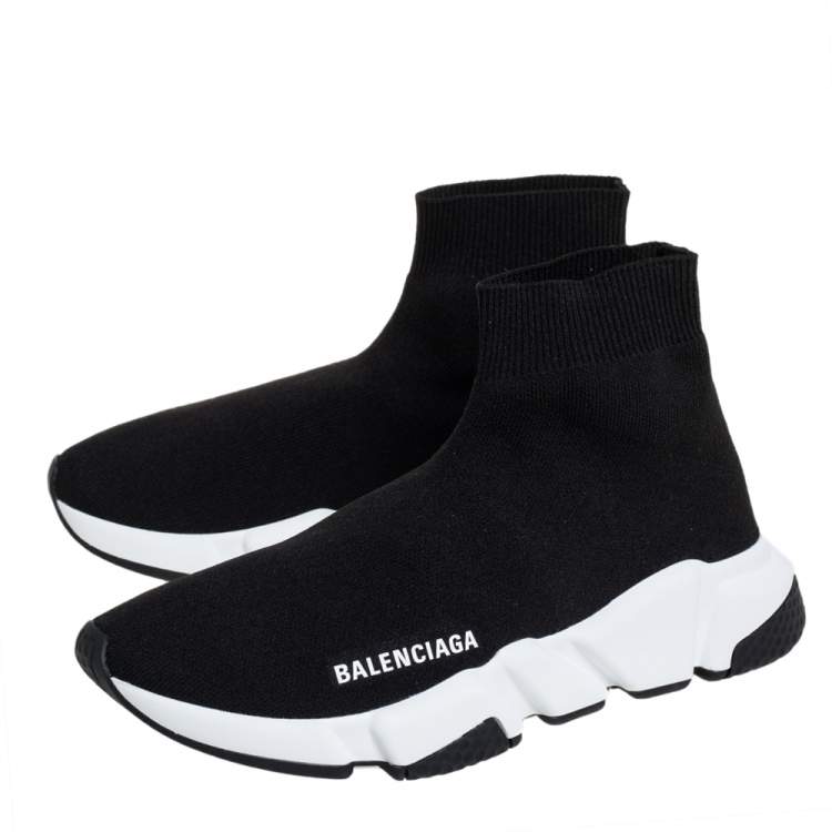 Pre Owned Balenciaga Black Knit Fabric Speed Trainer Slip On Sneakers Size 37