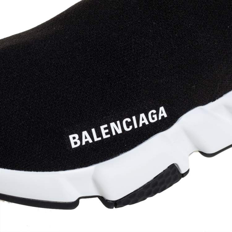 Pre Owned Balenciaga Black Knit Fabric Speed Trainer Slip On Sneakers Size 37