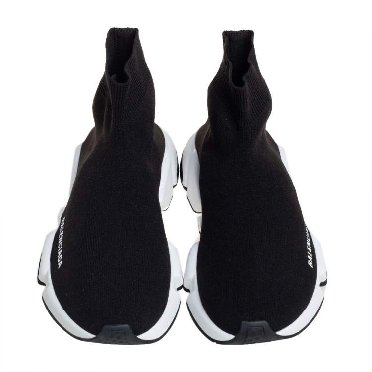 Pre Owned Balenciaga Black Knit Fabric Speed Trainer Slip On Sneakers Size 37