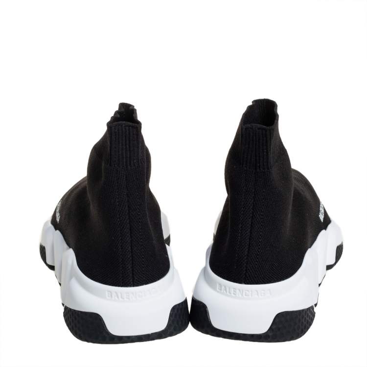 Pre Owned Balenciaga Black Knit Fabric Speed Trainer Slip On Sneakers Size 37