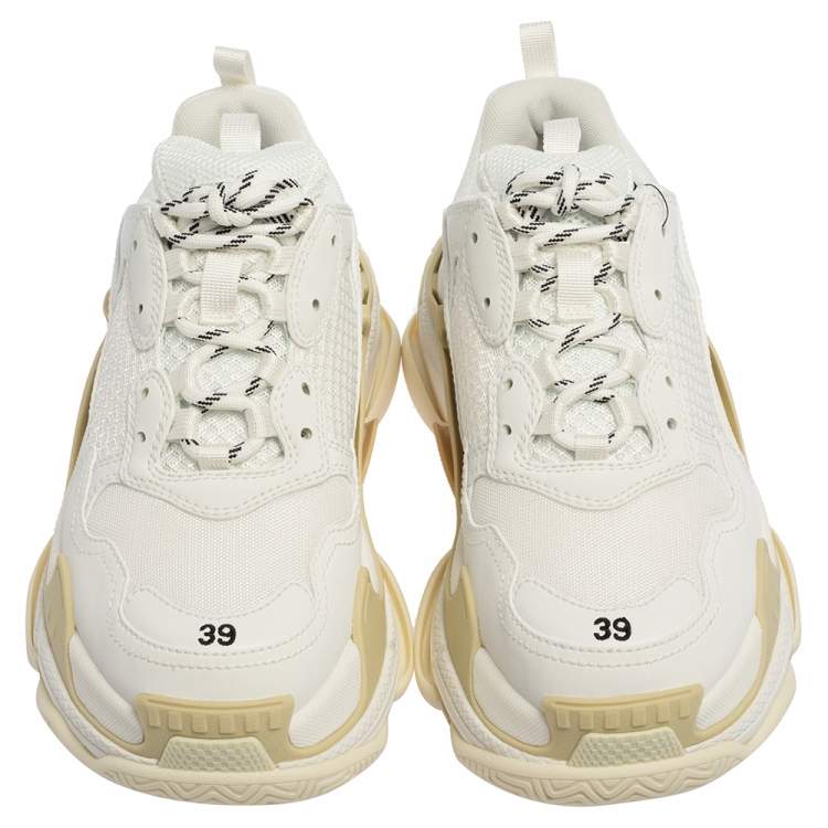 Pre Owned Balenciaga White Mesh And Leather Triple S Low Top Sneakers Size 39