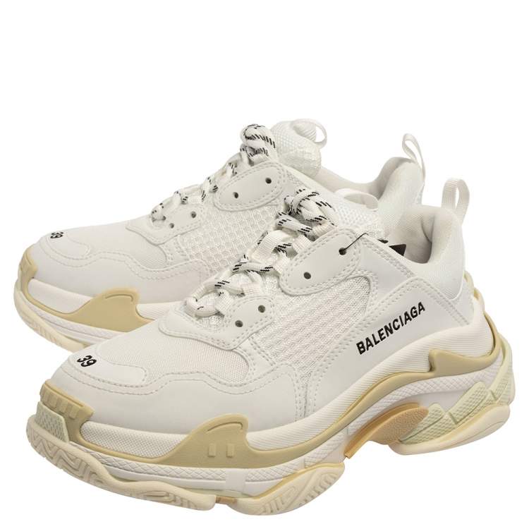 Pre Owned Balenciaga White Mesh And Leather Triple S Low Top Sneakers Size 39