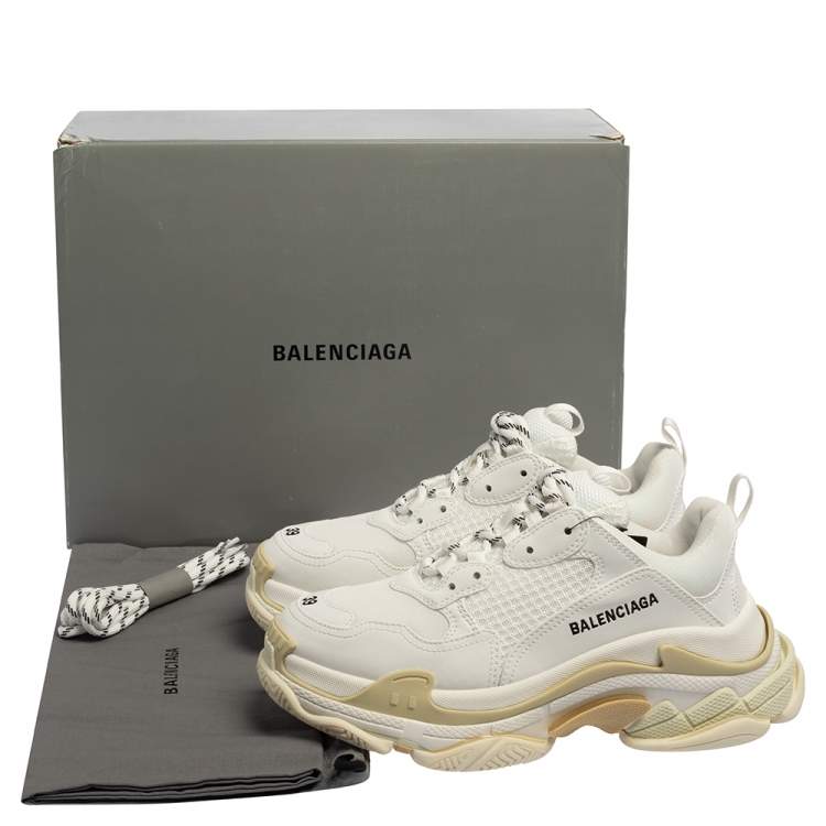 Pre Owned Balenciaga White Mesh And Leather Triple S Low Top Sneakers Size 39