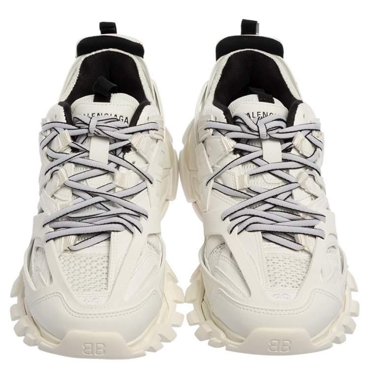 Pre Owned Balenciaga White Mesh And Leather Track Low Top Sneakers 39
