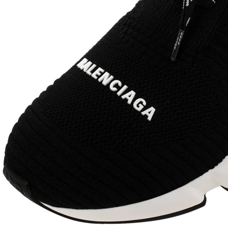 Pre Owned Balenciaga Black Knit Fabric Speed Lace Up Clear Sole Sneakers Size EU 37
