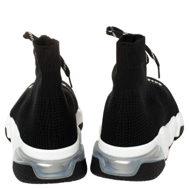 Pre Owned Balenciaga Black Knit Fabric Speed Lace Up Clear Sole Sneakers Size EU 37