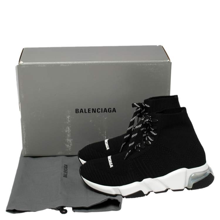 Pre Owned Balenciaga Black Knit Fabric Speed Lace Up Clear Sole Sneakers Size EU 37