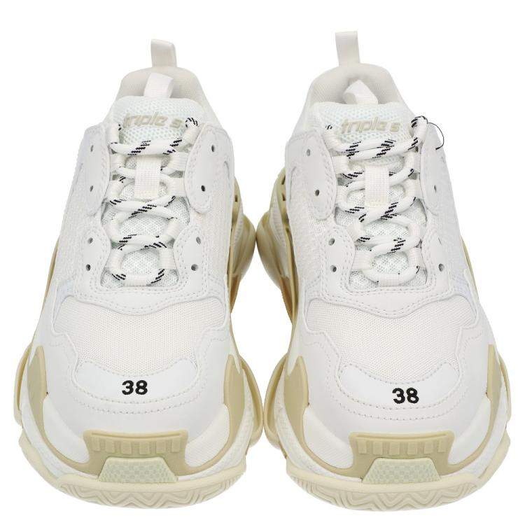 Pre Owned Balenciaga White Faux Leather Triple S Sneakers Size EU 39