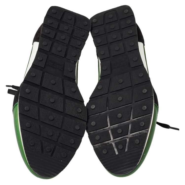 Pre Owned Balenciaga Green/Black Leather And Mesh Race Runner Low Top Sneakers Size 38