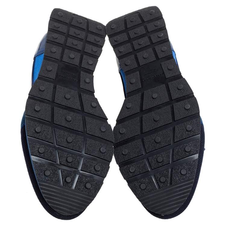 Pre Owned Balenciaga Blue/Black Knit Fabric And Patent Leather Race Runner Low Top Sneakers Size 39