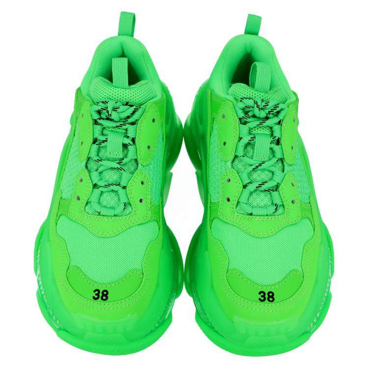 Pre Owned Balenciaga Women Bright Green Leather And Mesh Triple S Sneakers Size EU 40