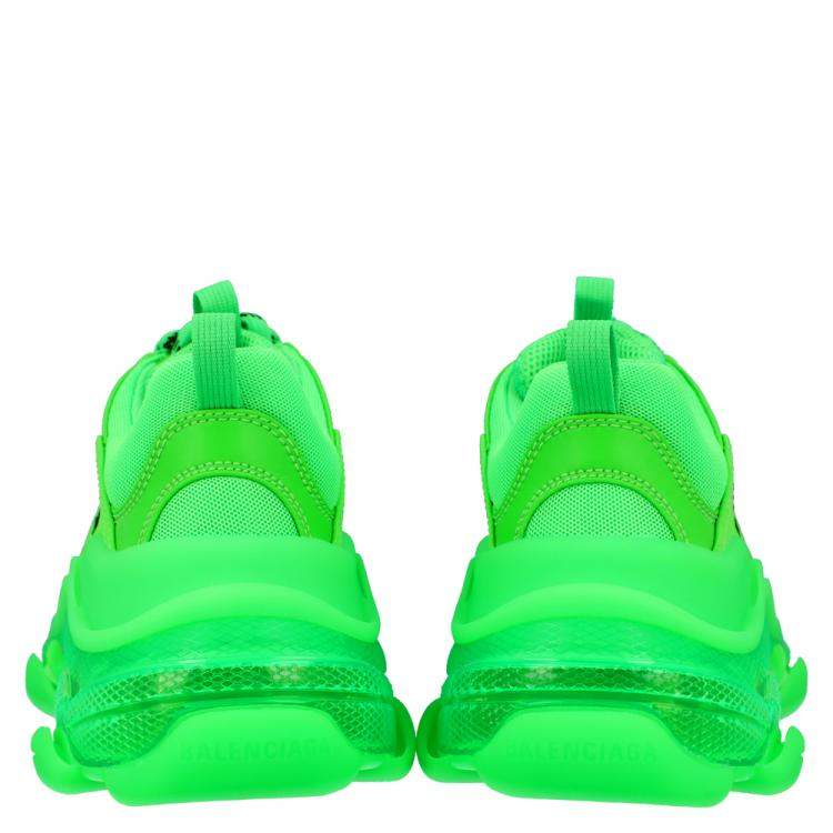Pre Owned Balenciaga Women Bright Green Leather And Mesh Triple S Sneakers Size EU 40