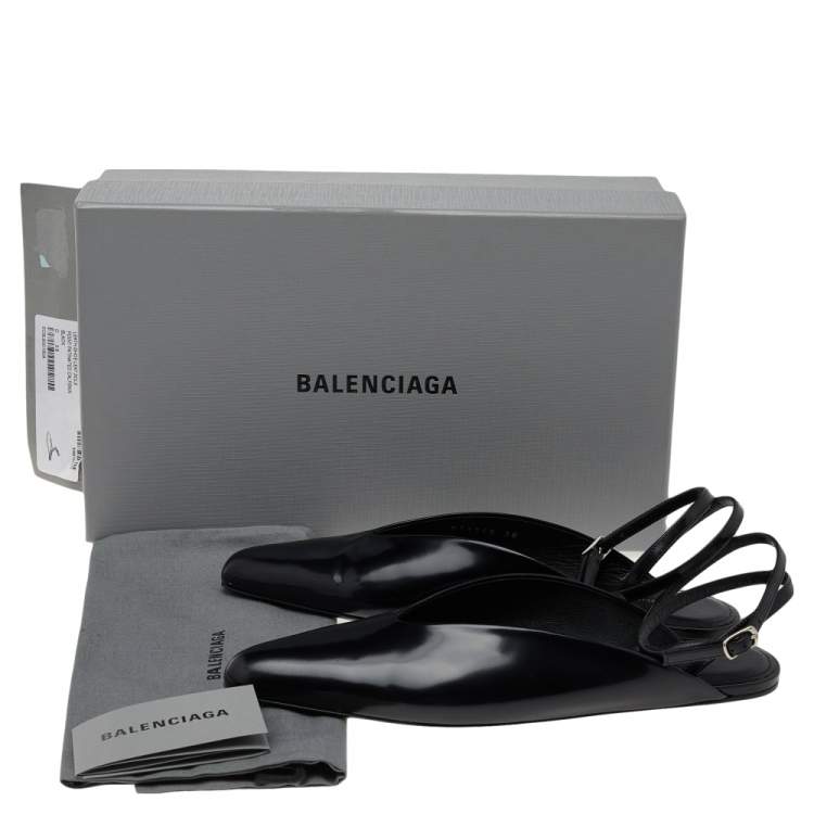 Pre Owned Balenciaga Black Leather Flat Ankle Strap Mules Size 38