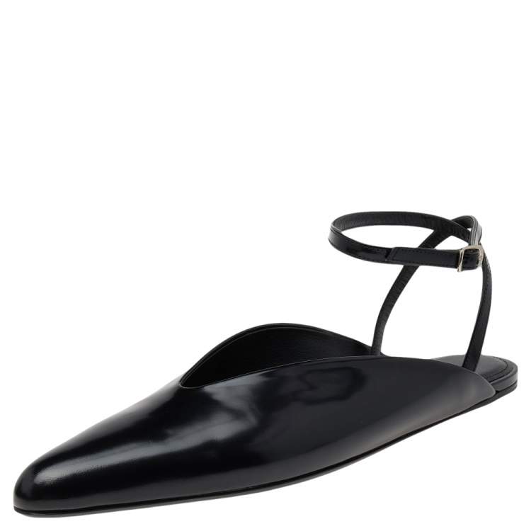 Pre Owned Balenciaga Black Leather Flat Ankle Strap Mules Size 38