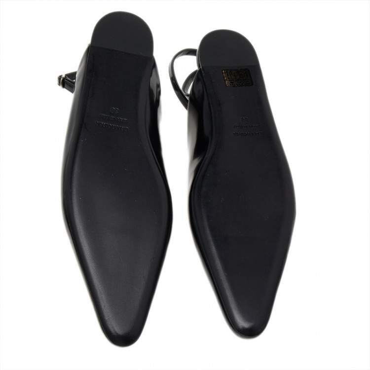 Pre Owned Balenciaga Black Leather Flat Ankle Strap Mules Size 38