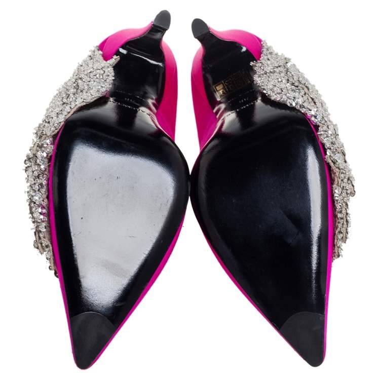 Pre Owned Balenciaga Pink Satin Crystal Embellished Pumps Size 38
