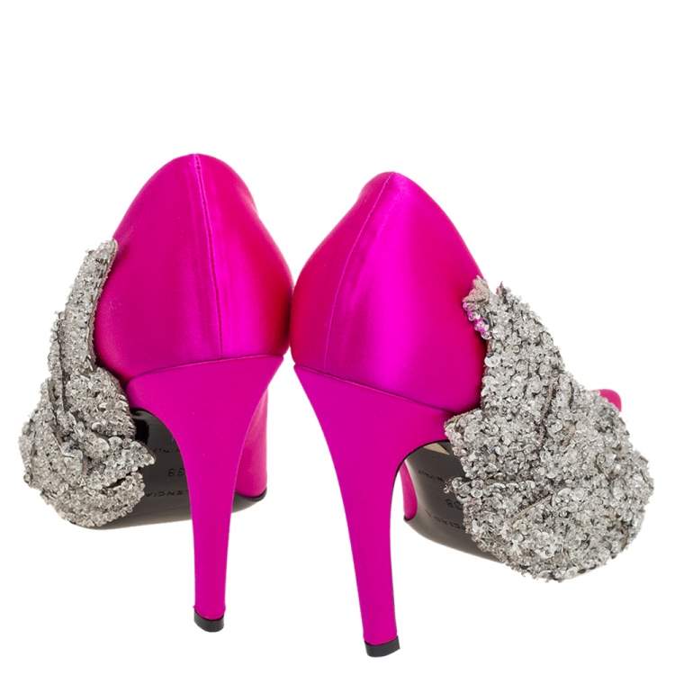 Pre Owned Balenciaga Pink Satin Crystal Embellished Pumps Size 38