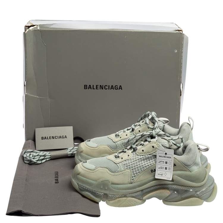 Pre Owned Balenciaga Grey Mesh And Leather Triple S Clear Sole Platform Sneakers Size 37