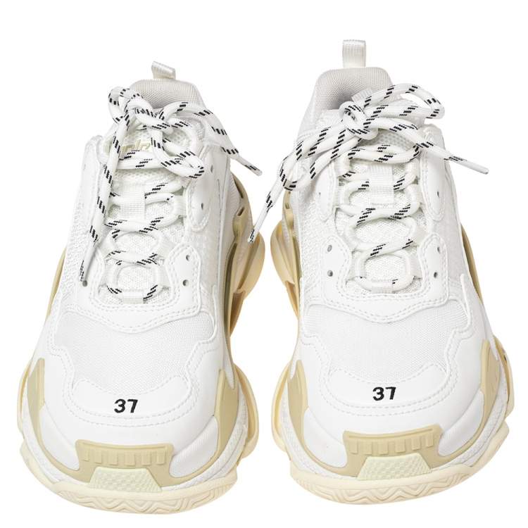 Pre Owned Balenciaga White Mesh and Leather Triple S Low-Top Sneakers Size 37