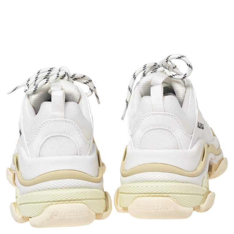 Pre Owned Balenciaga White Mesh and Leather Triple S Low-Top Sneakers Size 37