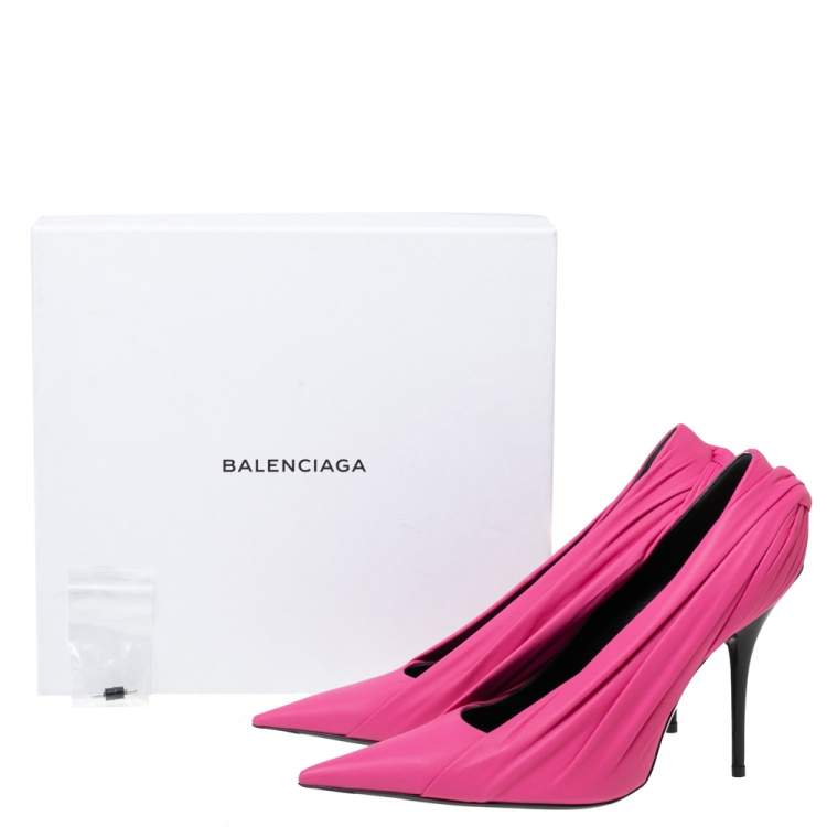 Pre Owned Balenciaga Pink/Black Leather Knife Pointed Toe Pumps Size 40