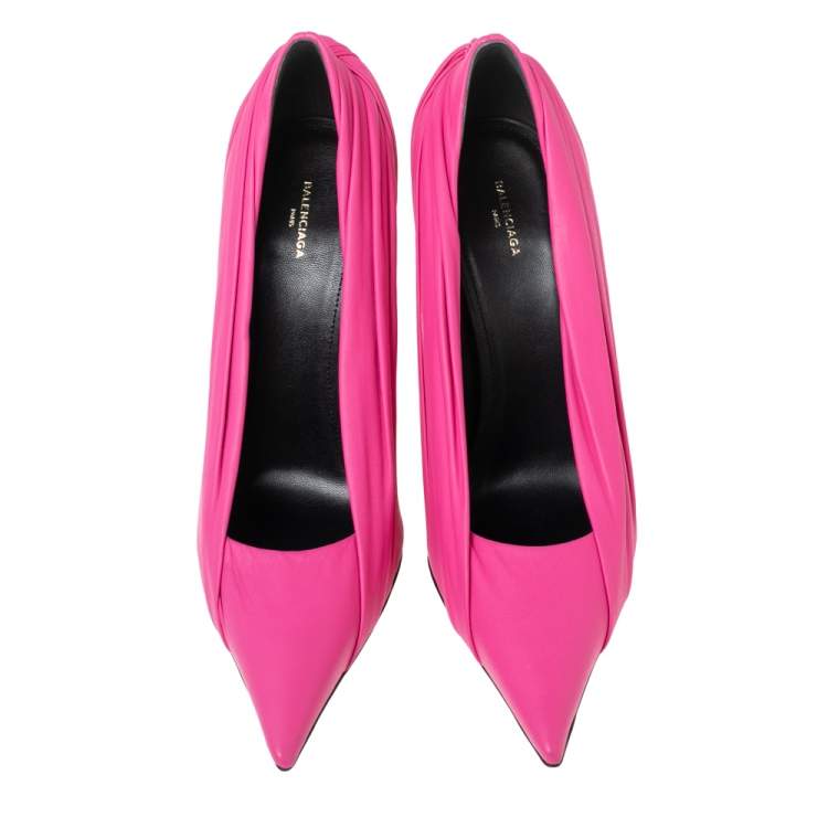 Pre Owned Balenciaga Pink/Black Leather Knife Pointed Toe Pumps Size 40