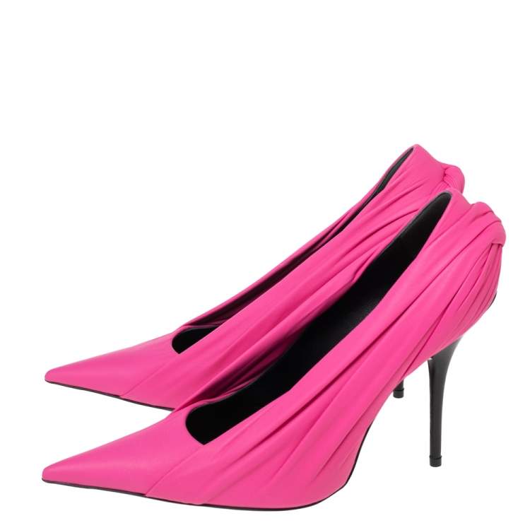Pre Owned Balenciaga Pink/Black Leather Knife Pointed Toe Pumps Size 40
