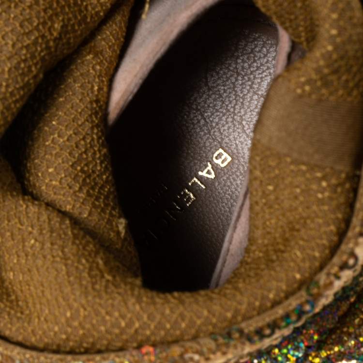 Pre Owned Balenciaga Gold Sequins Knife Ankle Length Boots Size 41