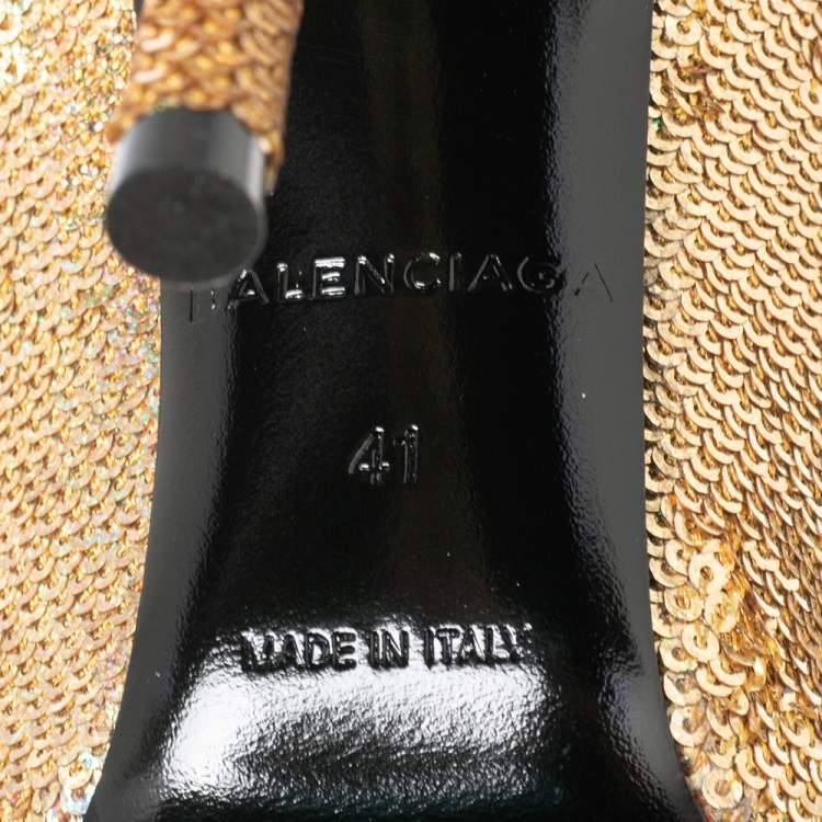 Pre Owned Balenciaga Gold Sequins Knife Ankle Length Boots Size 41