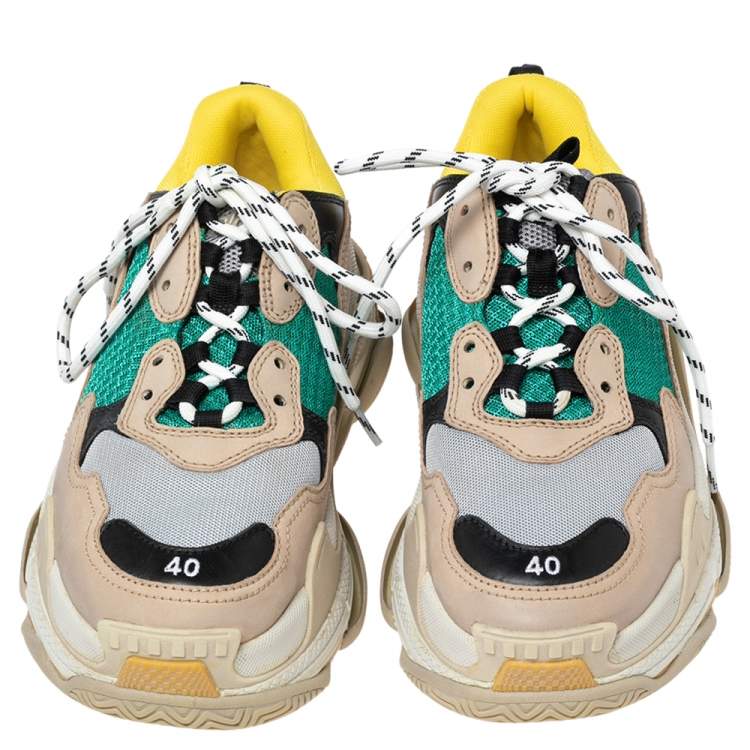Pre Owned Balenciaga Multicolor Mesh, Nubuck And Leather Triple S Platform Sneakers Size 40