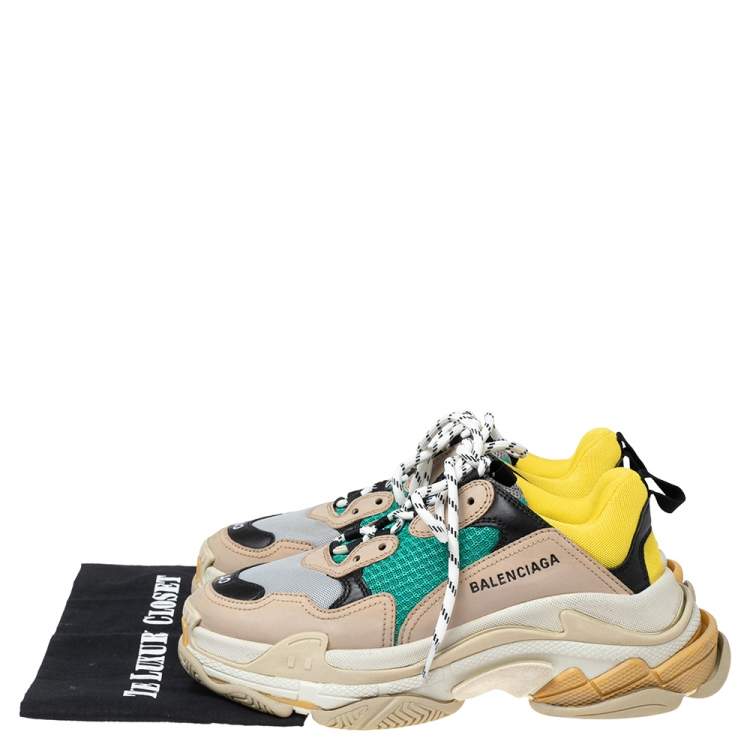 Pre Owned Balenciaga Multicolor Mesh, Nubuck And Leather Triple S Platform Sneakers Size 40