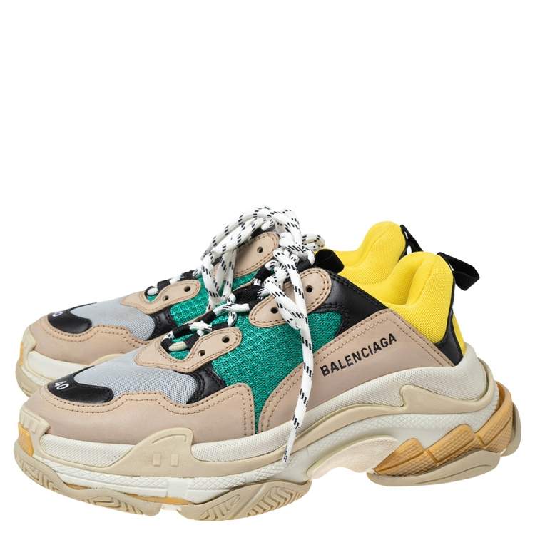 Pre Owned Balenciaga Multicolor Mesh, Nubuck And Leather Triple S Platform Sneakers Size 40