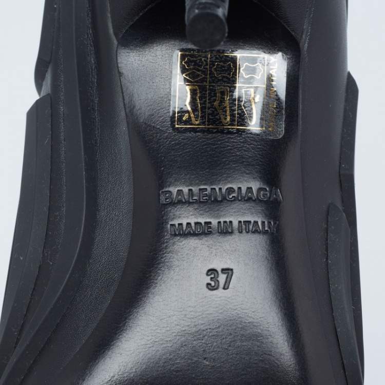Pre Owned Balenciaga Black Leather And Rubber Cut Out Pointed Toe Pumps Size 37