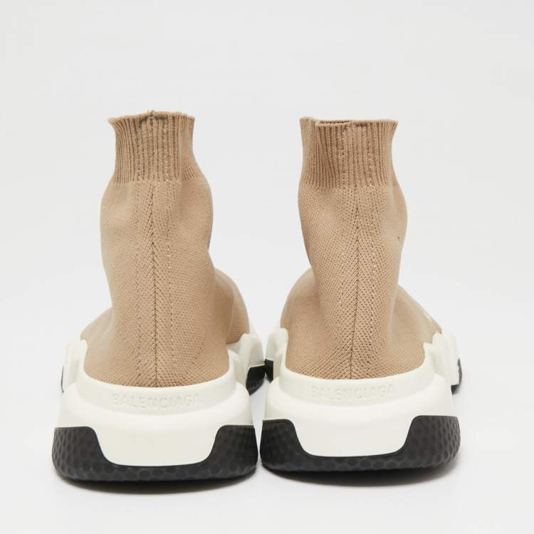 Pre Owned Balenciaga Light Brown Knit Fabric Speed Trainer Sneakers Size 39