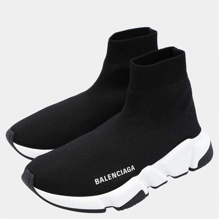 Pre Owned Balenciaga Black/White Speed Recycled Sneakers Size EU 38