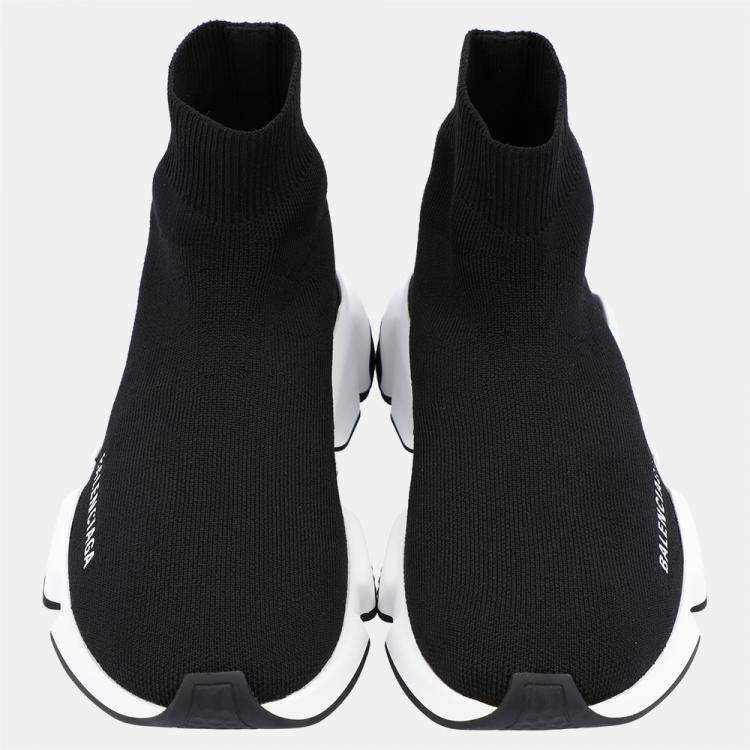 Pre Owned Balenciaga Black/White Speed Recycled Sneakers Size EU 38