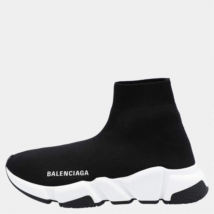 مملوكة مسبقًا Balenciaga Black/White Speed Recycled Sneakers Size EU 39