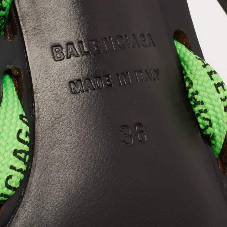 Pre Owned Balenciaga Neon Green Woven Fabric Lace-Up Sandals Size 36