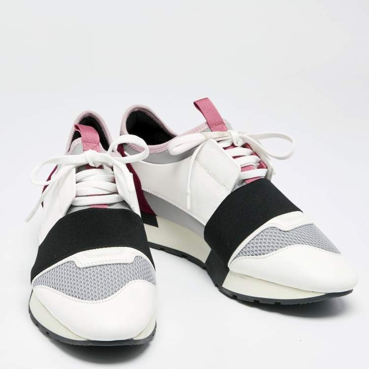 Pre Owned Balenciaga Multicolor Leather, Mesh, Neoprene and Suede Race Runner Low-Top Sneakers Size 40