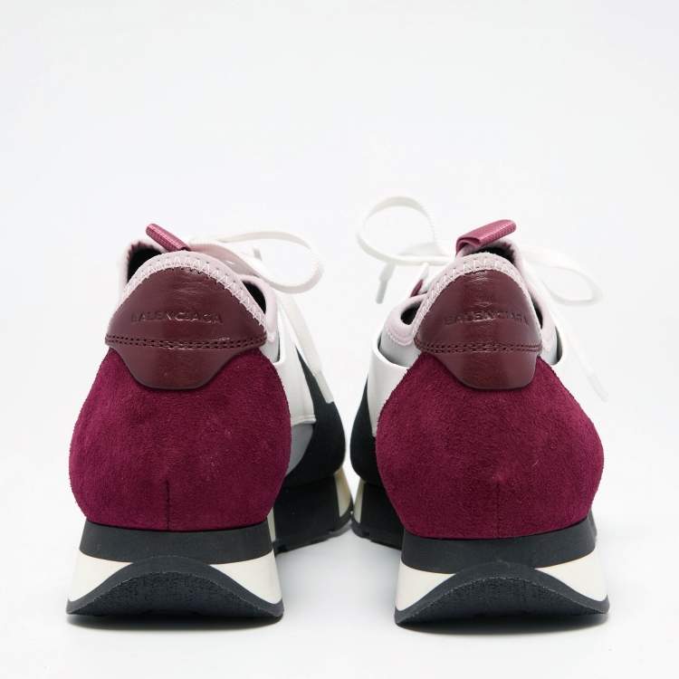 Pre Owned Balenciaga Multicolor Leather, Mesh, Neoprene and Suede Race Runner Low-Top Sneakers Size 40