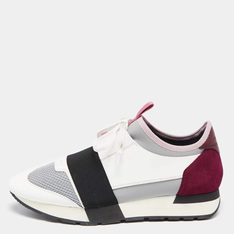Pre Owned Balenciaga Multicolor Leather, Mesh, Neoprene and Suede Race Runner Low-Top Sneakers Size 40