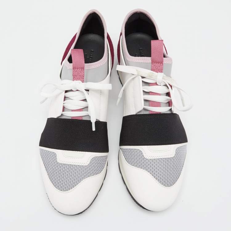 Pre Owned Balenciaga Multicolor Leather, Mesh, Neoprene and Suede Race Runner Low-Top Sneakers Size 40