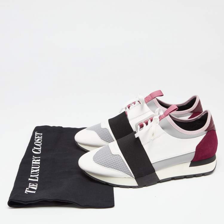 Pre Owned Balenciaga Multicolor Leather, Mesh, Neoprene and Suede Race Runner Low-Top Sneakers Size 40
