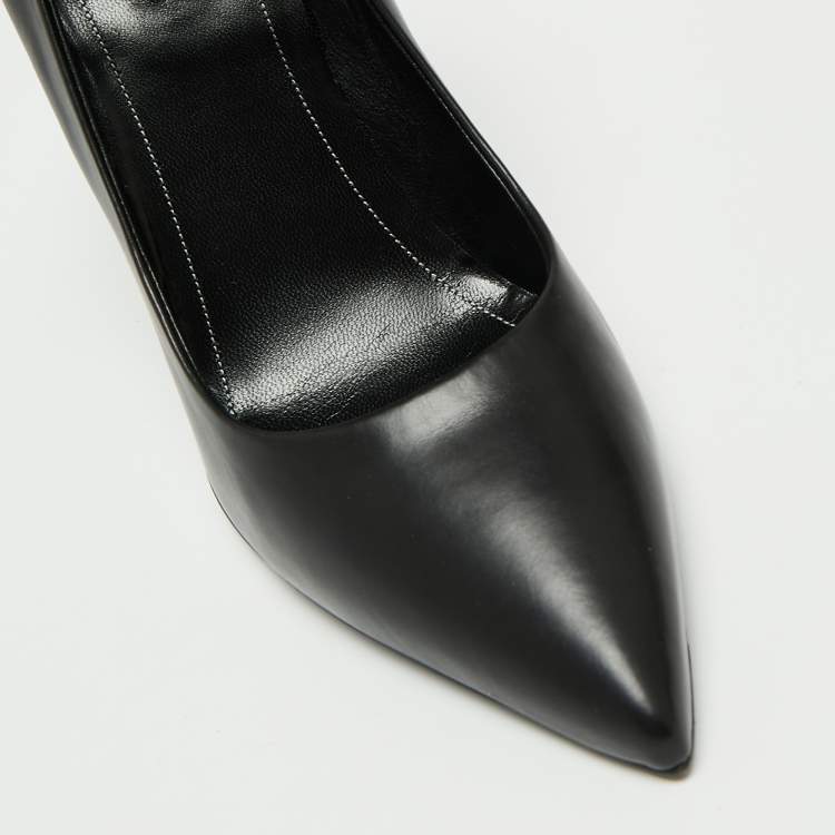 Pre Owned Balenciaga Black Leather Studded Pointed Toe Ankle Wrap Pumps Size 41