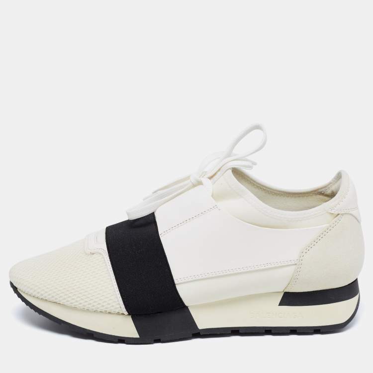 Pre Owned Balenciaga White Leather And Mesh Race Runner Sneakers Size 40
