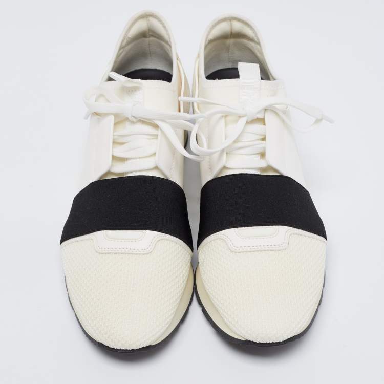 Pre Owned Balenciaga White Leather And Mesh Race Runner Sneakers Size 40