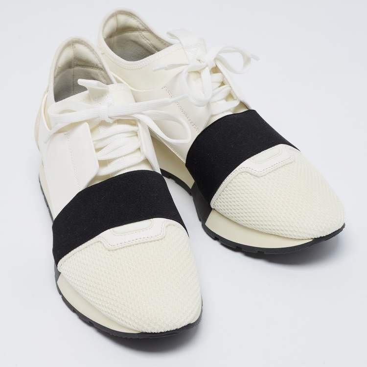 Pre Owned Balenciaga White Leather And Mesh Race Runner Sneakers Size 40